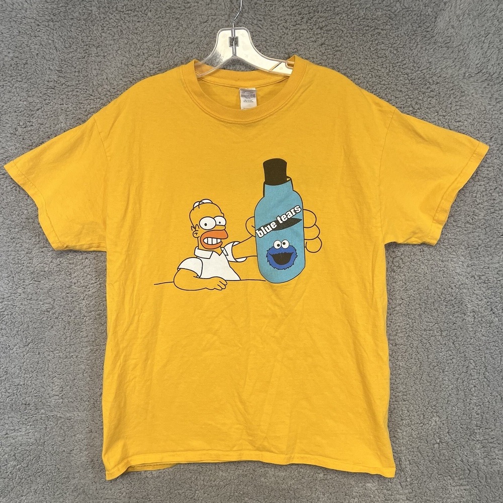 VTG Homer Simpson T Shirt Men‎ Sz L Yellow Cookie Monster Spongebob 2-Side Tee